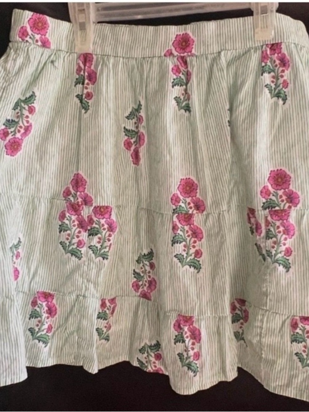 J. Crew Pink Floral Tiered Skirt on Mint Stripe